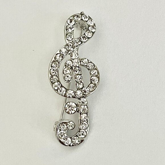 Crystal Music Clef Note Brooch Pin Musician Singer Teacher Gift Silver Plated - Picture 4 of 9